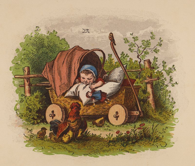 Dítě v kočárku (barevná litografie) od Oskar Pletsch