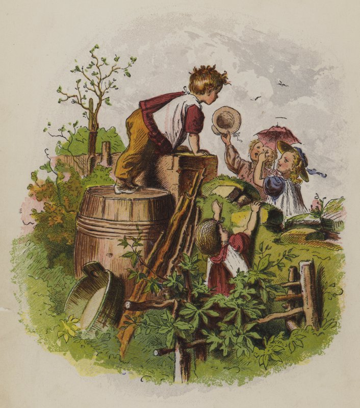 Skupina dětí hrajících si venku (barva litho) od Oskar Pletsch