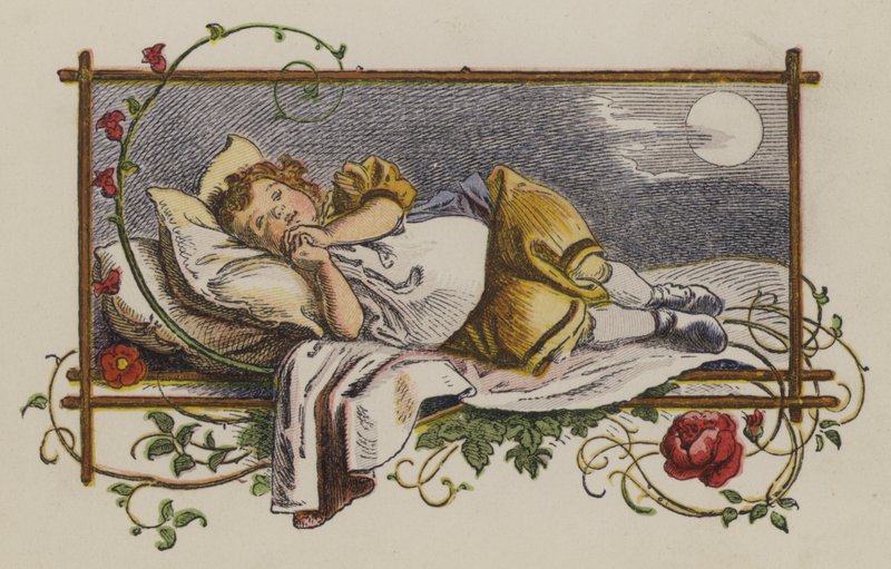 Holčička spí v noci ve své posteli (barva litho) od Oskar Pletsch