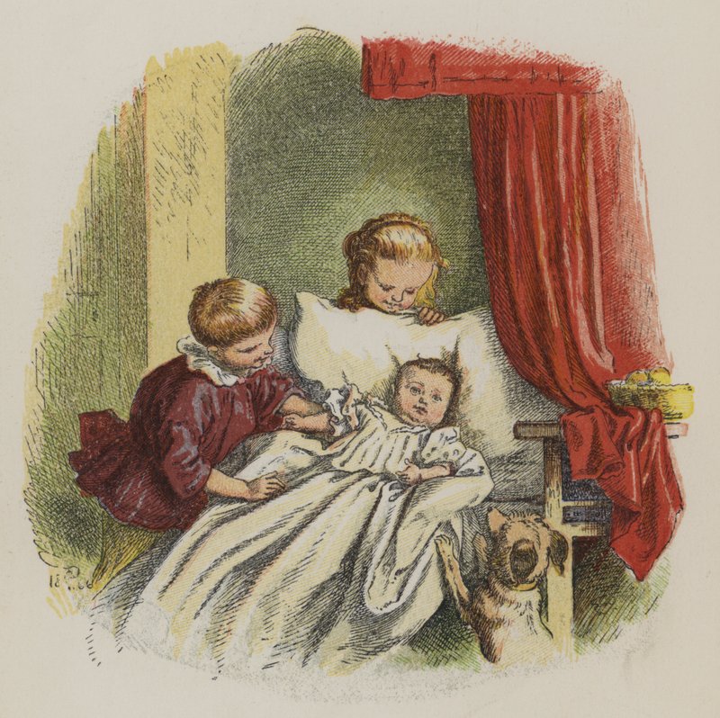 Chlapec a dívka sledují dítě (barva litho) od Oskar Pletsch
