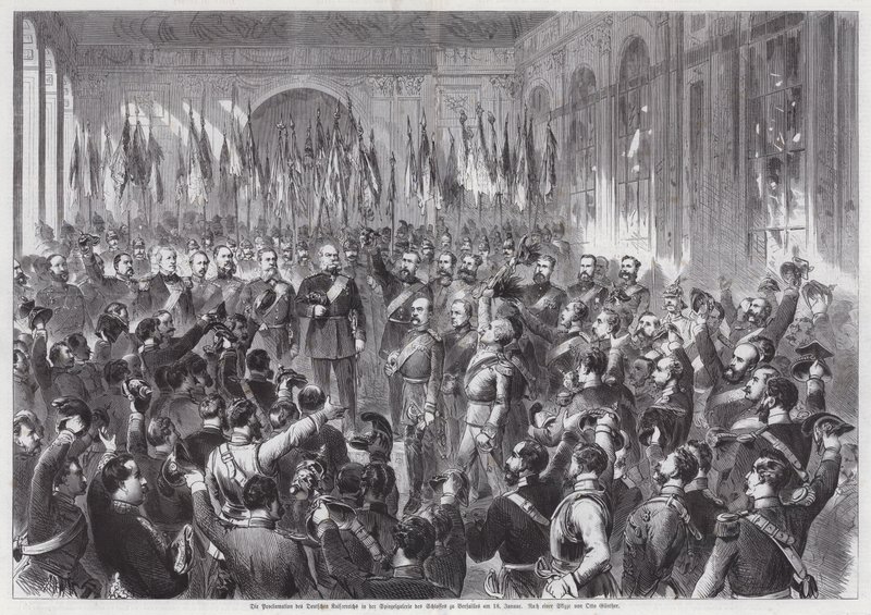 Vyhlášení pruského krále Viléma I. německým císařem, Zrcadlový sál, Palais de Versailles, Francie od Otto Edmund Guenther