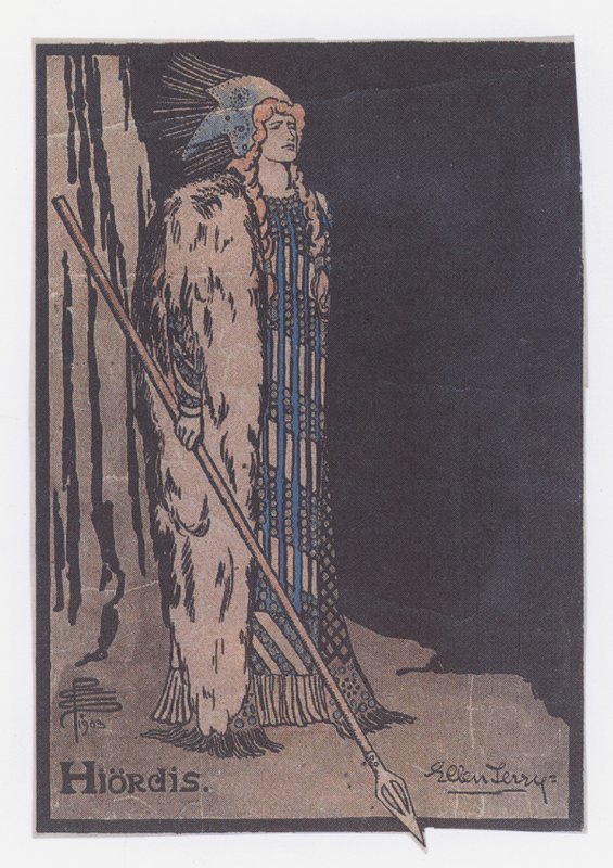 Ellen Terry v Hiordis v Ibsenových Vikingech od Pamela Colman Smith