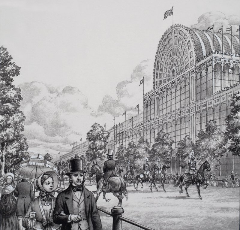 Křišťálový palác (kvaš na papíře) od Pat (1907-95) Nicolle