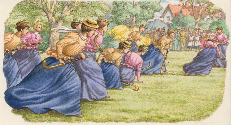 Hokej, jak ho hrají ženy v dlouhých sukních (kvaš na papíře) od Pat (1907-95) Nicolle