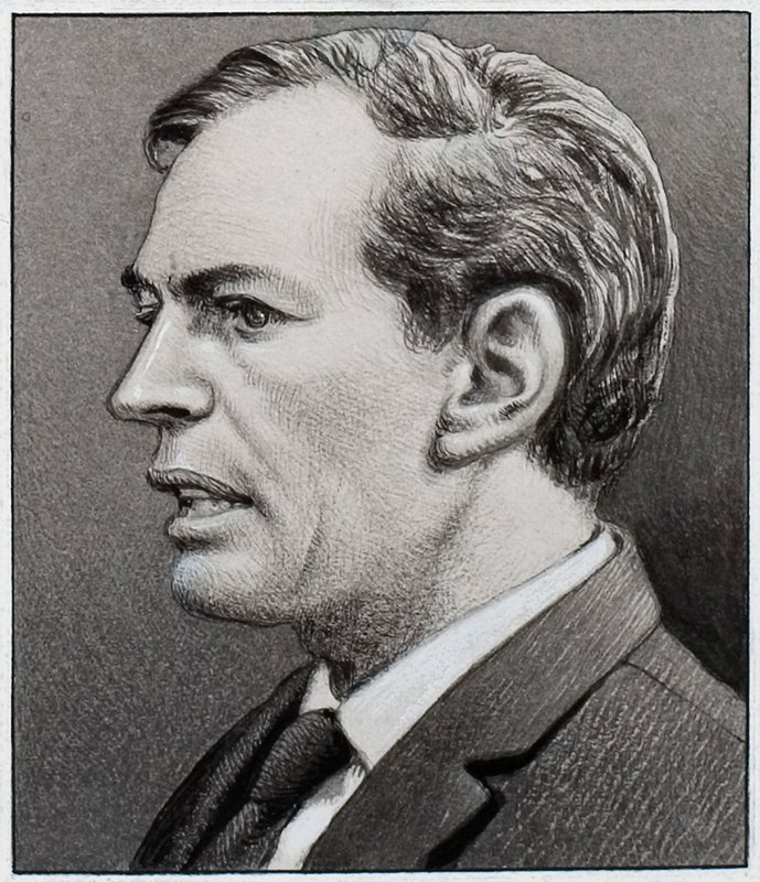 Profesor Christiaan Barnard (kvaš na papíře) od Pat (1907-95) Nicolle