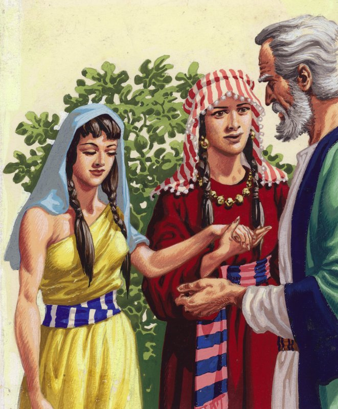 Sarai představuje Hagar Abrahamovi (kvaš na papíře) od Pat (1907-95) Nicolle