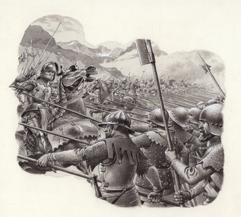 Švýcarská pěchota v 15. století (kvaš na papíře) od Pat (1907-95) Nicolle