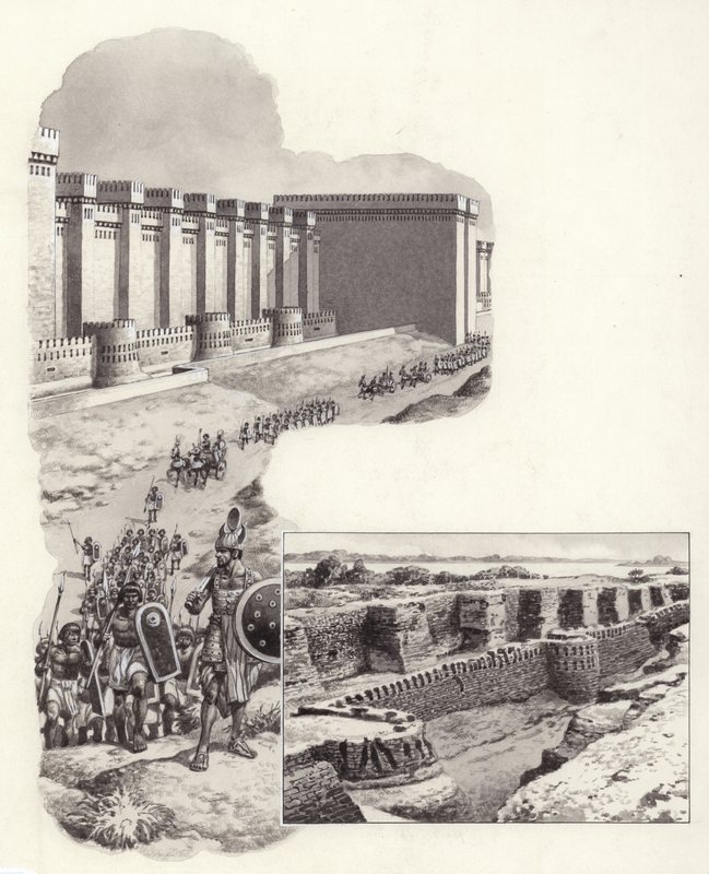 Pevnost Buhen (kvaš na papíře) od Pat (1907-95) Nicolle