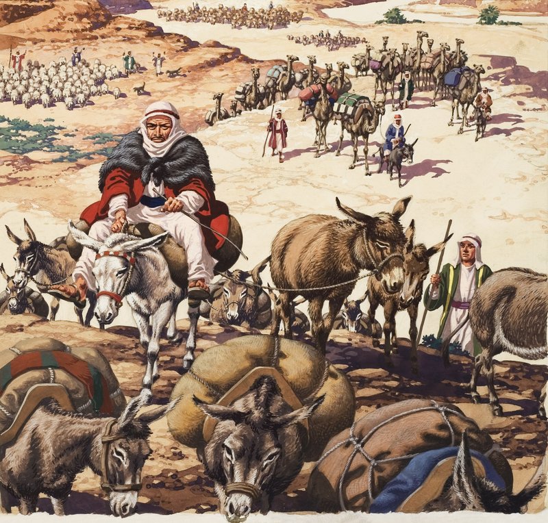 Návrat do Kanaánu z příběhu o Jákobovi (kvaš na papíře) od Pat (1907-95) Nicolle