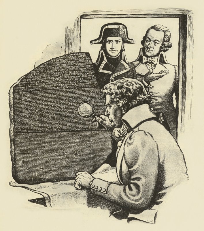 Rosettský kámen (litografie) od Pat (1907-95) Nicolle