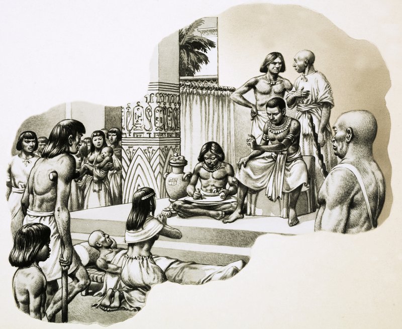 "Dobrý lékař" Imhotep radí nemocnému muži od Pat (1907 95) Nicolle