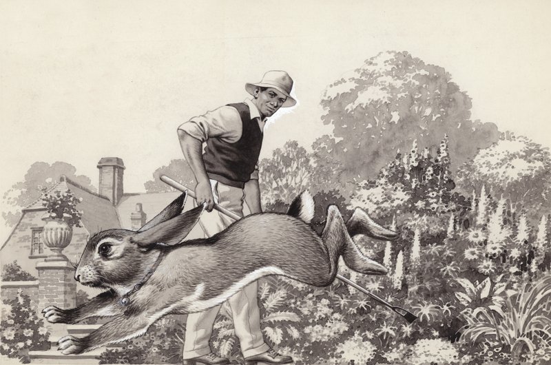 Králík běhá po zahradě v kočičím obojku (kvaš na papíře) od Pat (1907 95) Nicolle