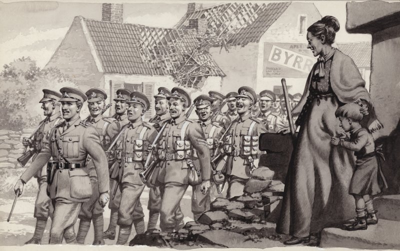 Pochod britských vojáků (kvaš na papíře) od Pat (1907 95) Nicolle