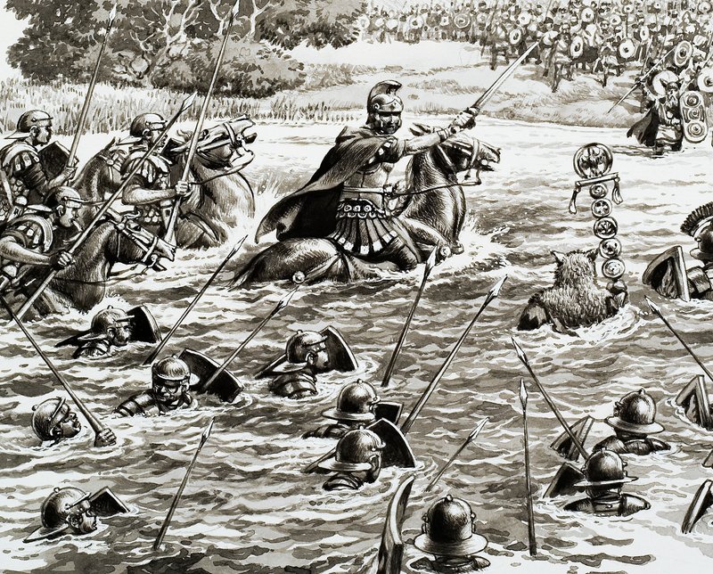 Caesarovy legie překračující Temži od Pat (1907 95) Nicolle