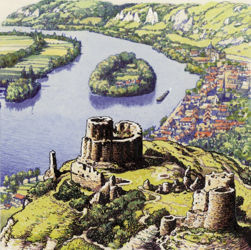 Zámek Gaillard, známý také jako Nový skalní hrad (kvaš na papíře) od Pat (1907 95) Nicolle