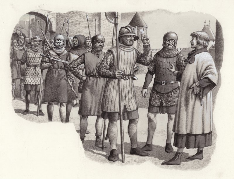 Pěšáci ze 14. století (kvaš na papíře) od Pat (1907 95) Nicolle