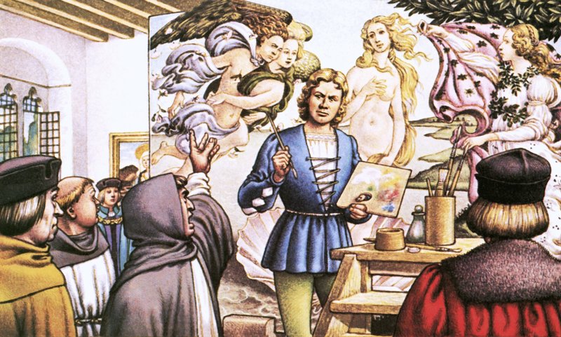 Savonarola nadává Botticellimu za obraz Zrození Venuše od Pat (1907 95) Nicolle
