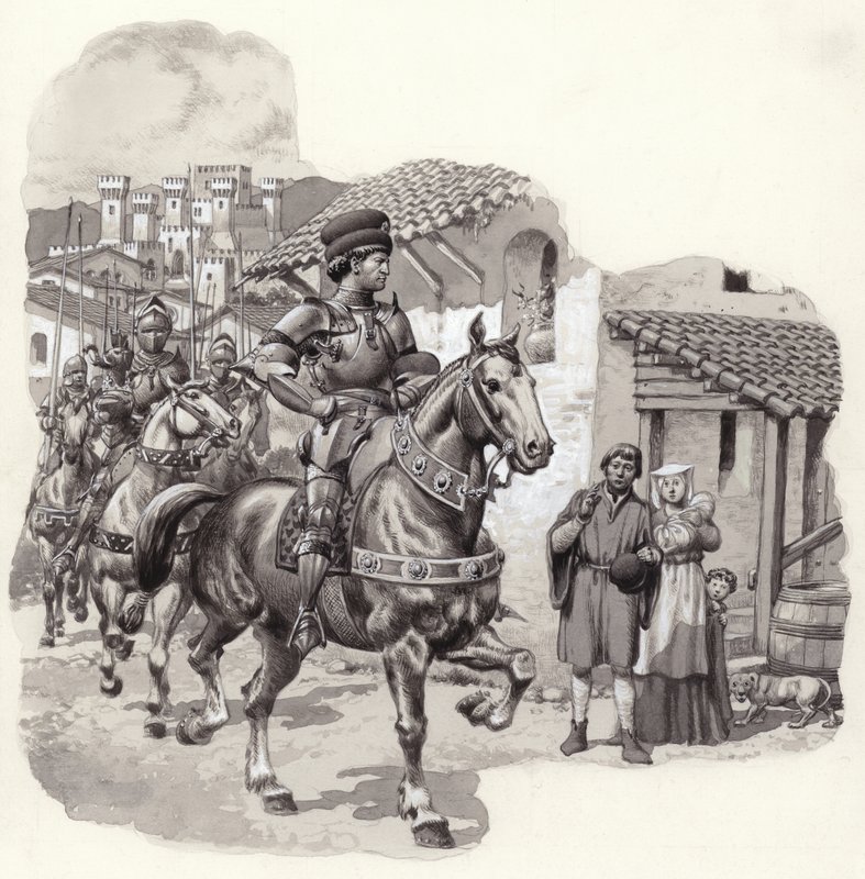 Sigismondo Malatesta, italský žoldnéř (kvaš na papíře) od Pat (1907 95) Nicolle