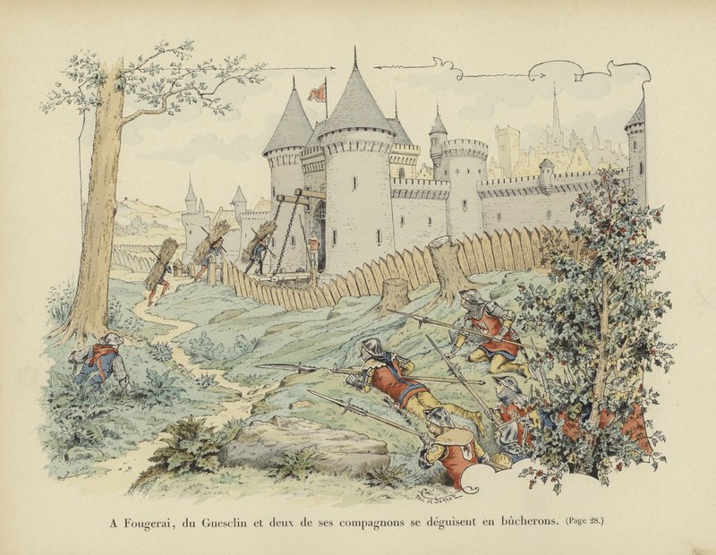 Bertrand du Guesclin a dva jeho společníci se přestrojili za dřevorubce, aby dobyli hrad Grand-Fougeray, 1354 od Paul de Semant