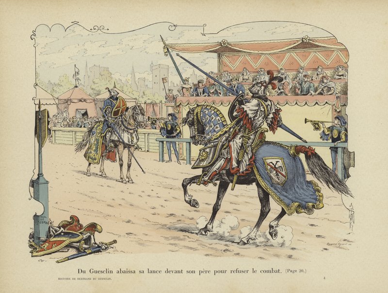 Bertrand du Guesclin sklopí kopí před svým otcem, aby dal najevo, že s ním odmítá bojovat, Rennes, 1337 od Paul de Semant
