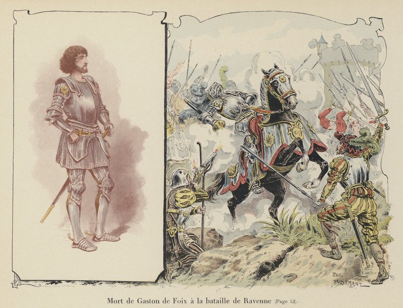 Smrt Gastona de Foix, vévody z Nemours, v bitvě u Ravenny, Itálie, 1512 od Paul de Semant