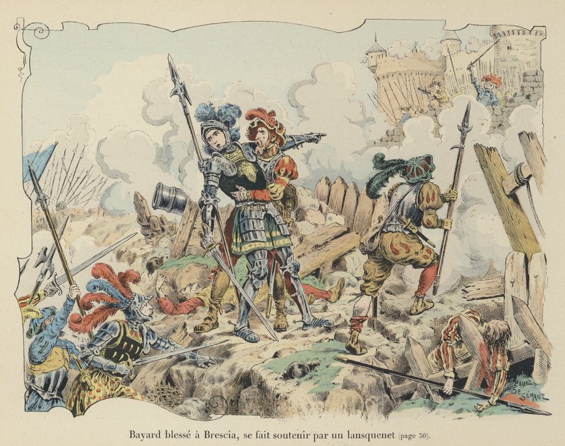 Chevalier de Bayard zraněn při obléhání Brescie, Itálie, 1512 od Paul de Semant