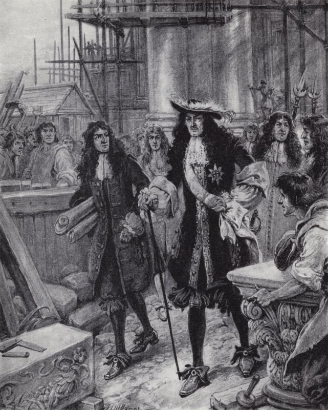 Král Karel II. dohlíží na přestavbu katedrály svatého Pavla po velkém požáru Londýna od Paul (after) Hardy