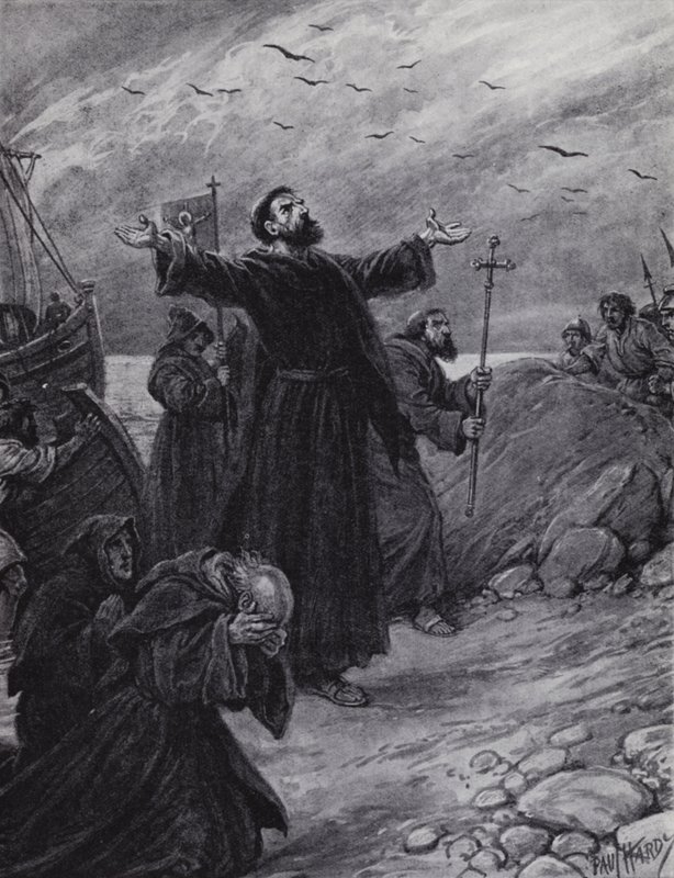 Svatý Augustin přijíždějící do Kentu, AD 597 (litho) od Paul (after) Hardy