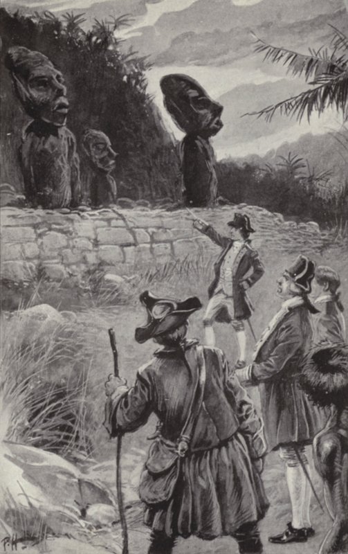 Zkoumání soch na Velikonočním ostrově (litho) od Paul Hardy
