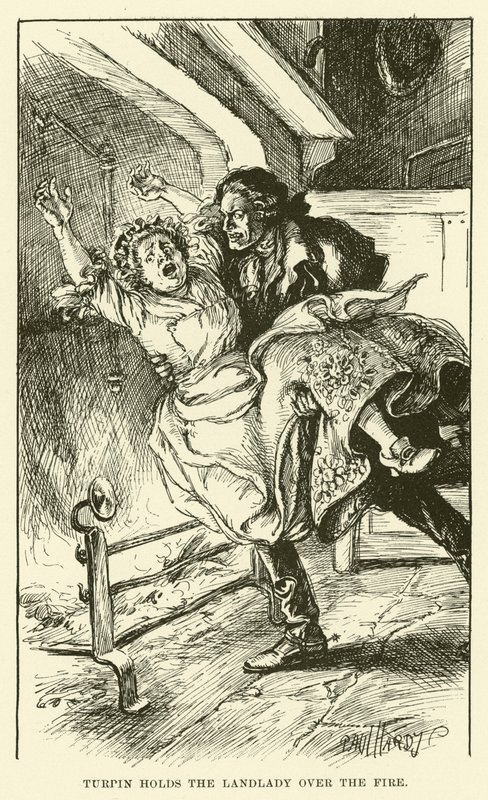 Turpin drží bytnou nad ohněm (rytina) od Paul Hardy