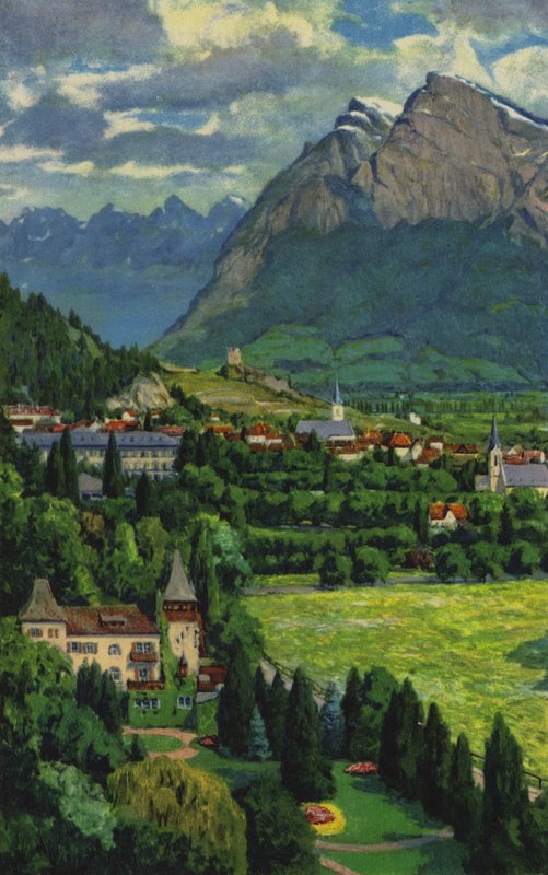 Švýcarské lázně: Ragaz, s Churfirsten a Gonzen (barevné lito) od Paul Kutscha