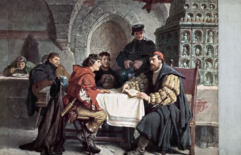 Martin Luther v rozhovoru se studenty v Gasthof der Baren, Jena, Německo, březen 1522 od Friedrich Paul Thumann