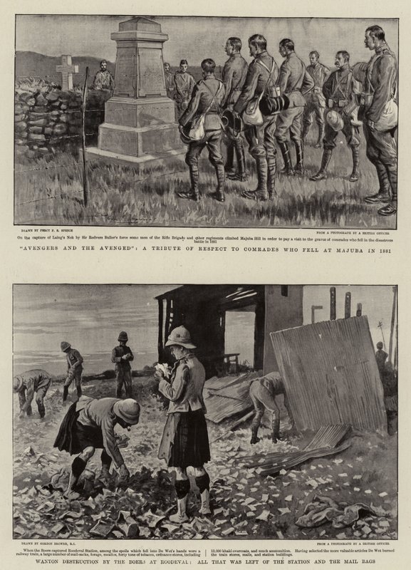 Avengers and the Avenged, Pocta úcty soudruhům, kteří padli u Majuba v roce 1881, Wanton Destruction by Búri v Roodevalu, vše, co zbylo ze stanice a poštovní tašky od Percy F.S. Spence