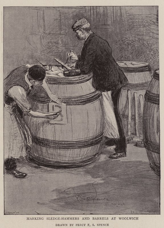 Značení sáňkařských kladiv a sudů ve Woolwichi od Percy F.S. Spence