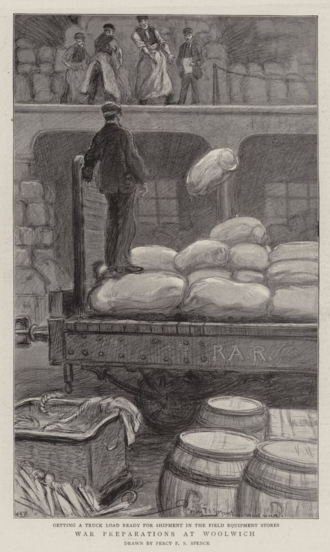 Válečné přípravy ve Woolwichi od Percy F.S. Spence