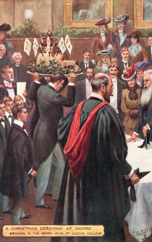 Vánoční obřad na Oxfordské univerzitě – přivedení kančích hlav na Queens College od Percy F.S. after Spence