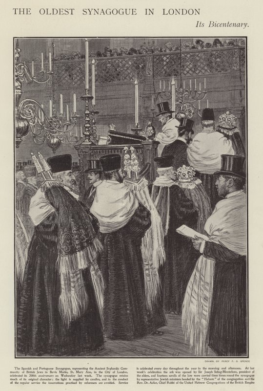 Dvousté výročí španělské a portugalské synagogy, nejstarší synagogy v Londýně (litho) od Percy F.S. (after) Spence