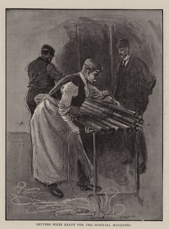 Příprava Poláků na nemocniční markýzy od Percy F.S. Spence