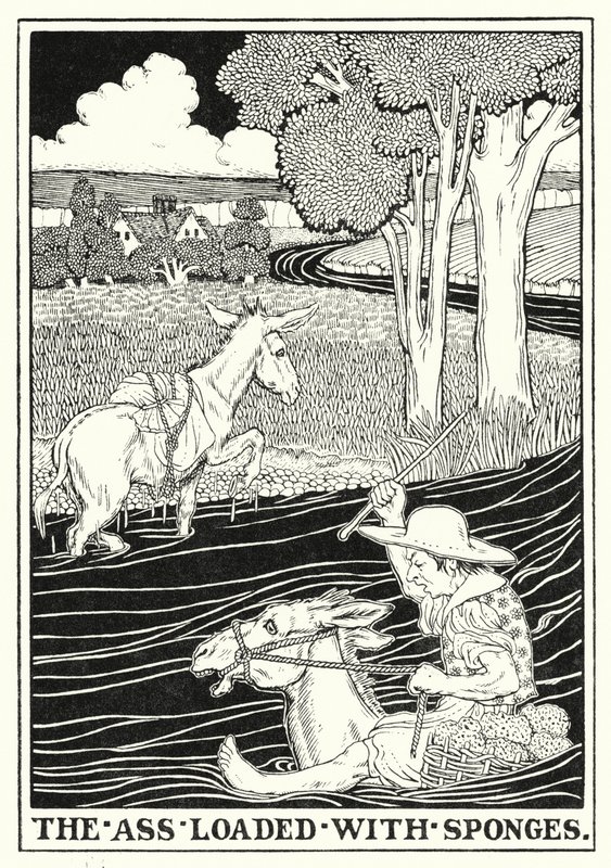 Bajky La Fontaine: Zadek naložený houbami (litho) od Percy James Billinghurst