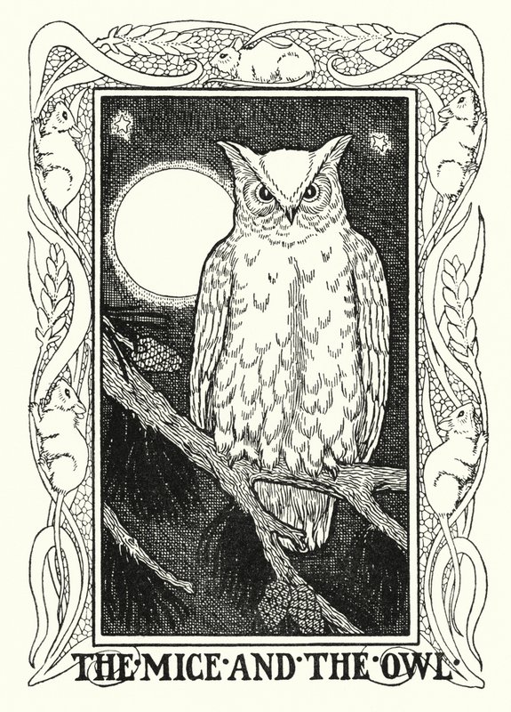 Bajky La Fontaine: Myši a sova (litho) od Percy James Billinghurst