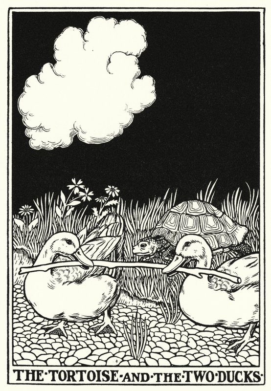 Bajky La Fontaine: Želva a dvě kachny (litho) od Percy James Billinghurst