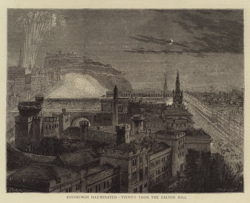 Edinburgh Illuminated, při pohledu z Calton Hill od Percy William Justyne
