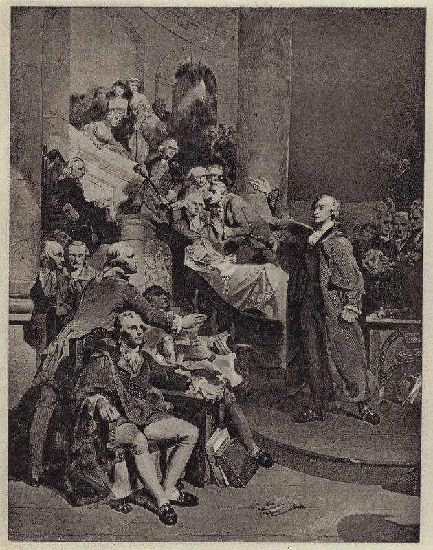 Patrick Henry pronáší svůj projev z roku 1765 (litho) od Peter Frederick (after) Rothermel