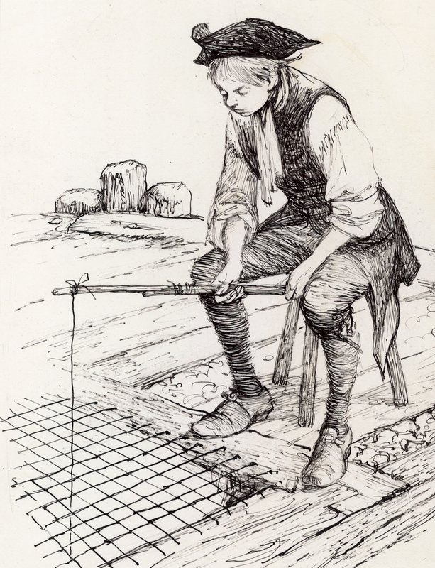 Chlapec rybaří v kapli svatého Tomáše na Old London Bridge (inkoust na papíře) od Peter Jackson