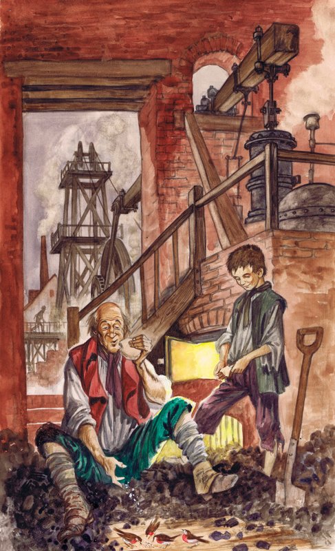 George Stephenson sledoval, jak jeho otec krmí drobky červenkám, které si ochočil (kvaš na papíře) od Peter Jackson