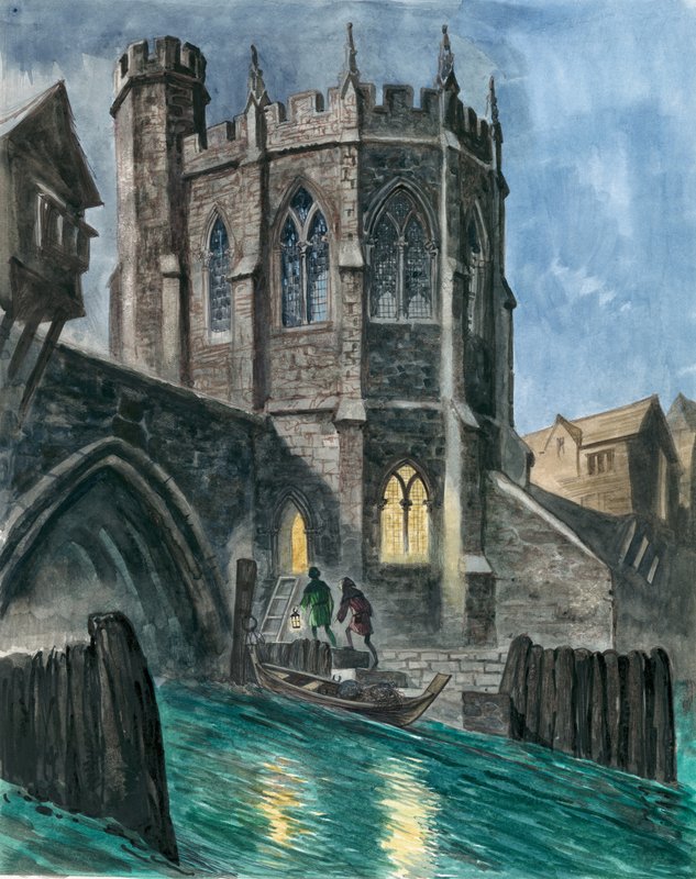 Imaginární rekonstrukce kaple svatého Tomáše na starém London Bridge od Peter Jackson