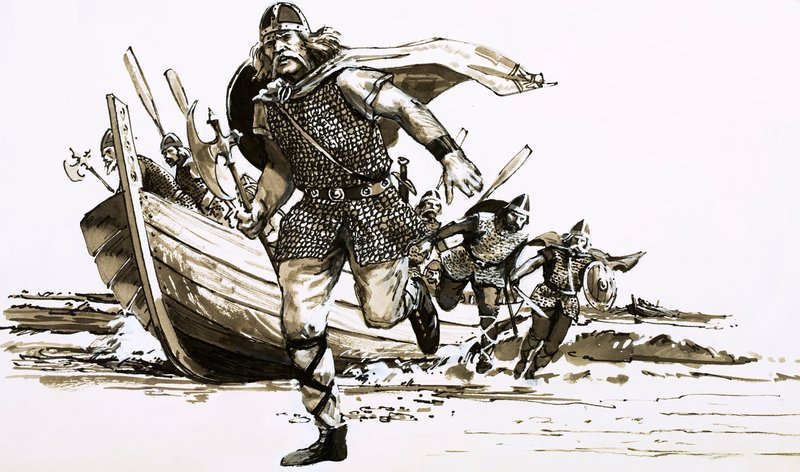 Král Vortigern přivedl dva barbarské náčelníky - Hengesta a Horsu - do Británie (kvaš na papíře) od Peter Jackson