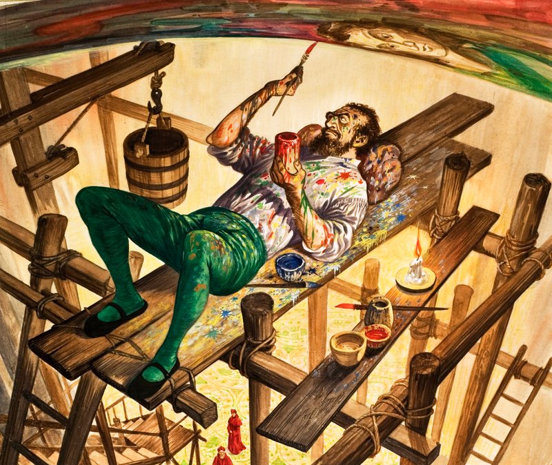 Michelangelo maluje strop Sixtinské kaple v Římě od Peter Jackson