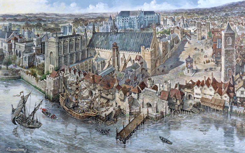 Starý Londýn zrekonstruovaný: Westminsterský palác kolem roku 1530 od Peter Jackson