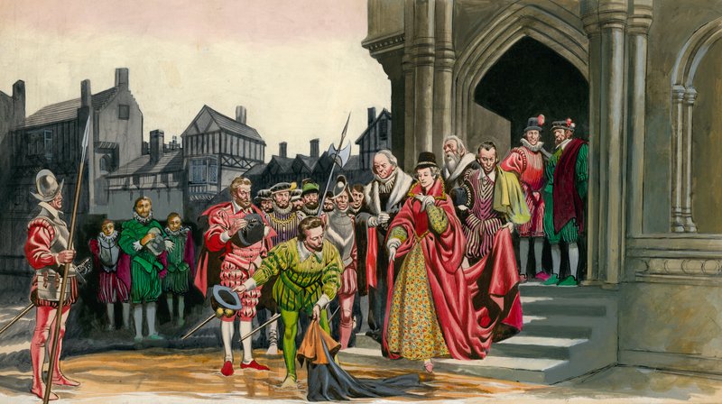 Sir Walter Raleigh odkládá svůj plášť pro královnu Alžbětu I od Peter Jackson